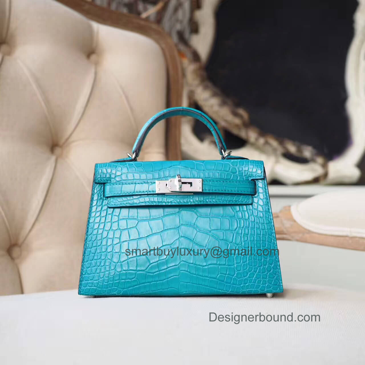 Hermes Mini Kelly II Bag in 7f Blue Paon Matte Alligator PHW